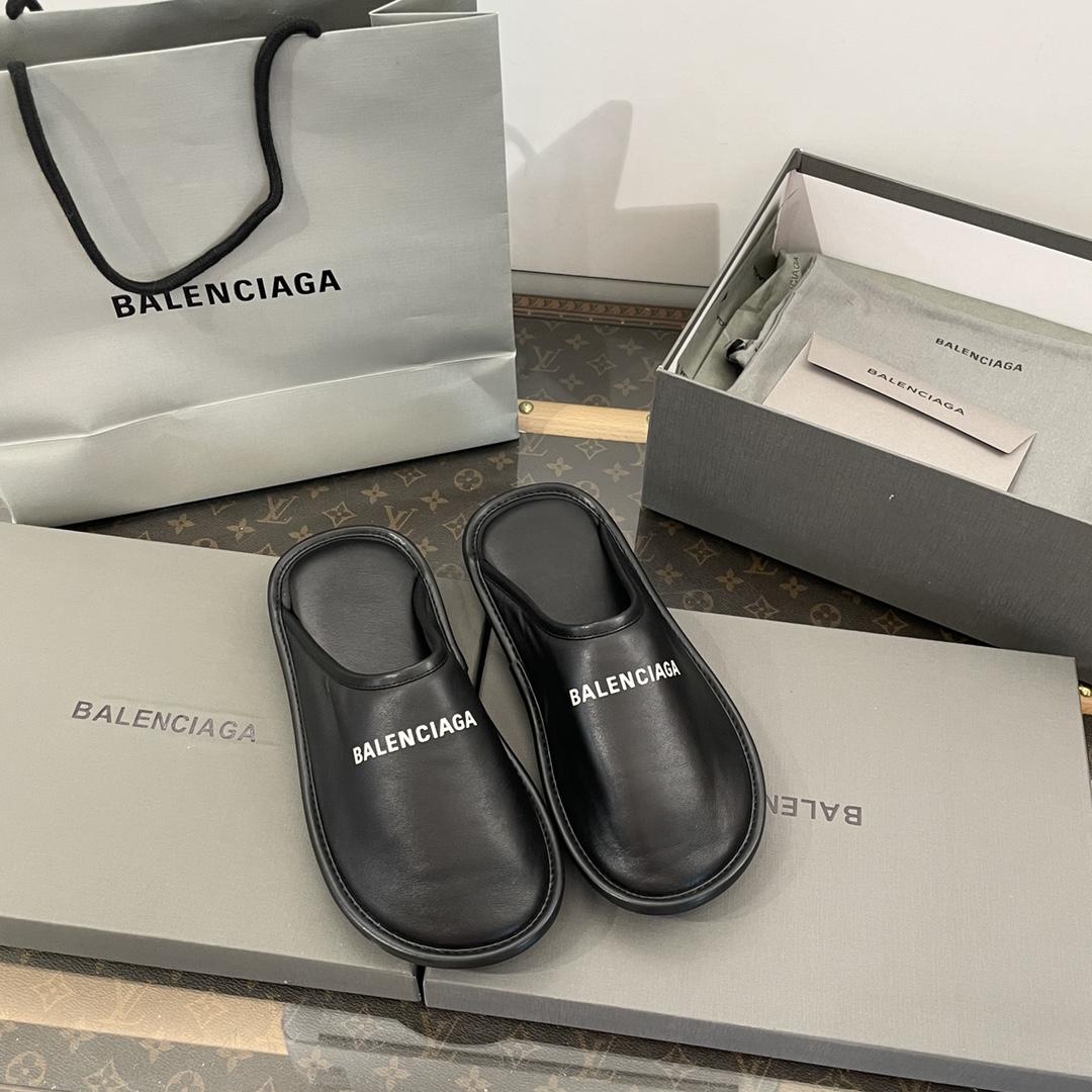 Balenciaga Logo-print Leather Slippers - EUR FASHION