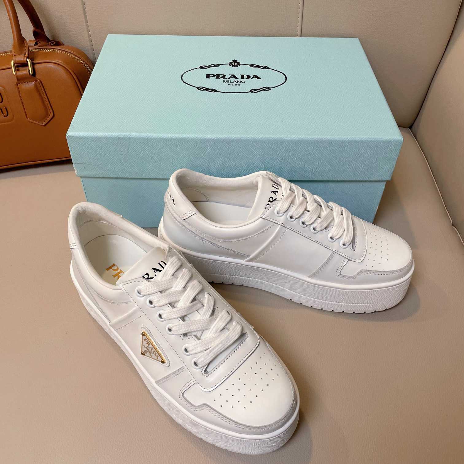 Prada Downtown Bold Leather Sneakers - EUR FASHION