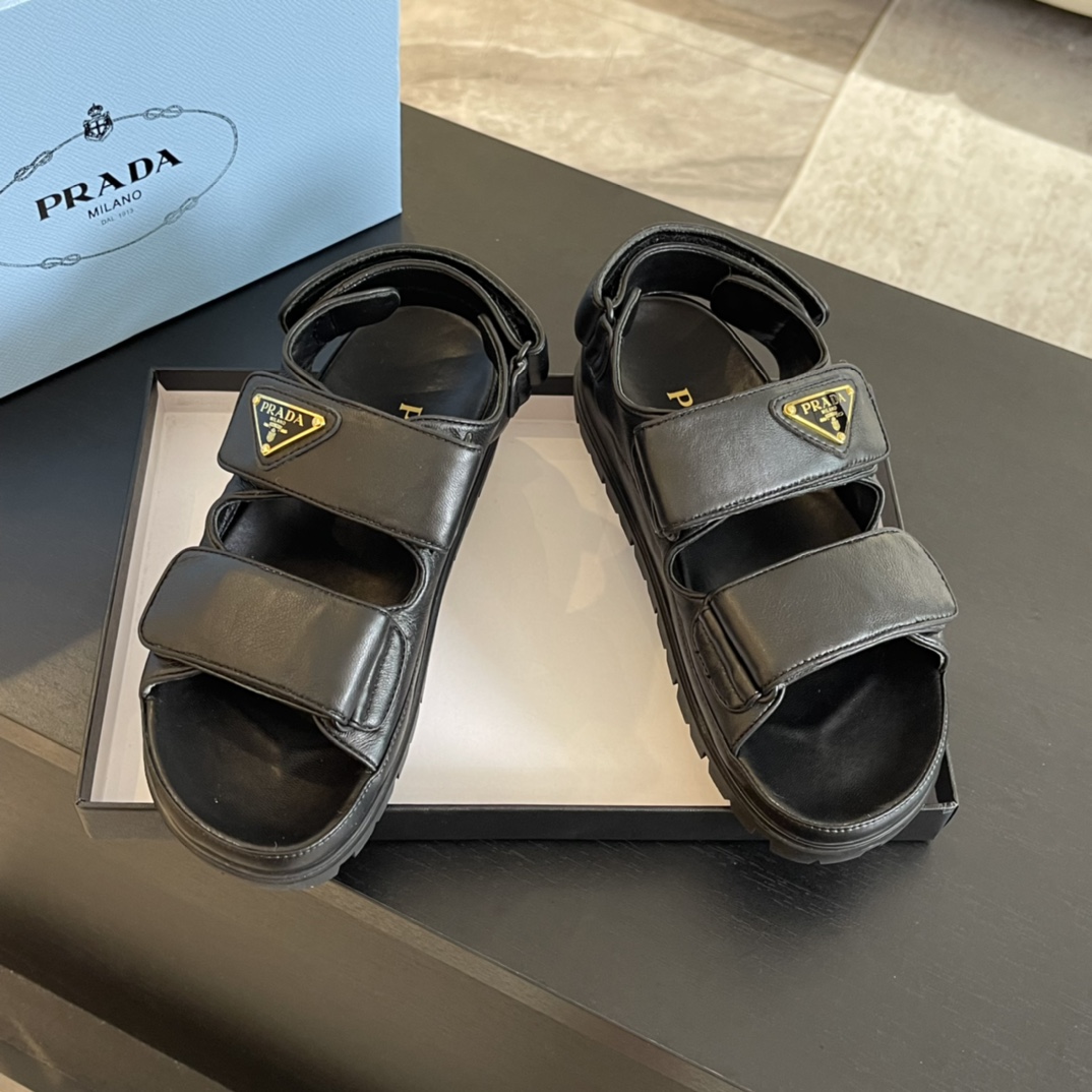 Prada Flat Nappa Leather Sandals - EUR FASHION