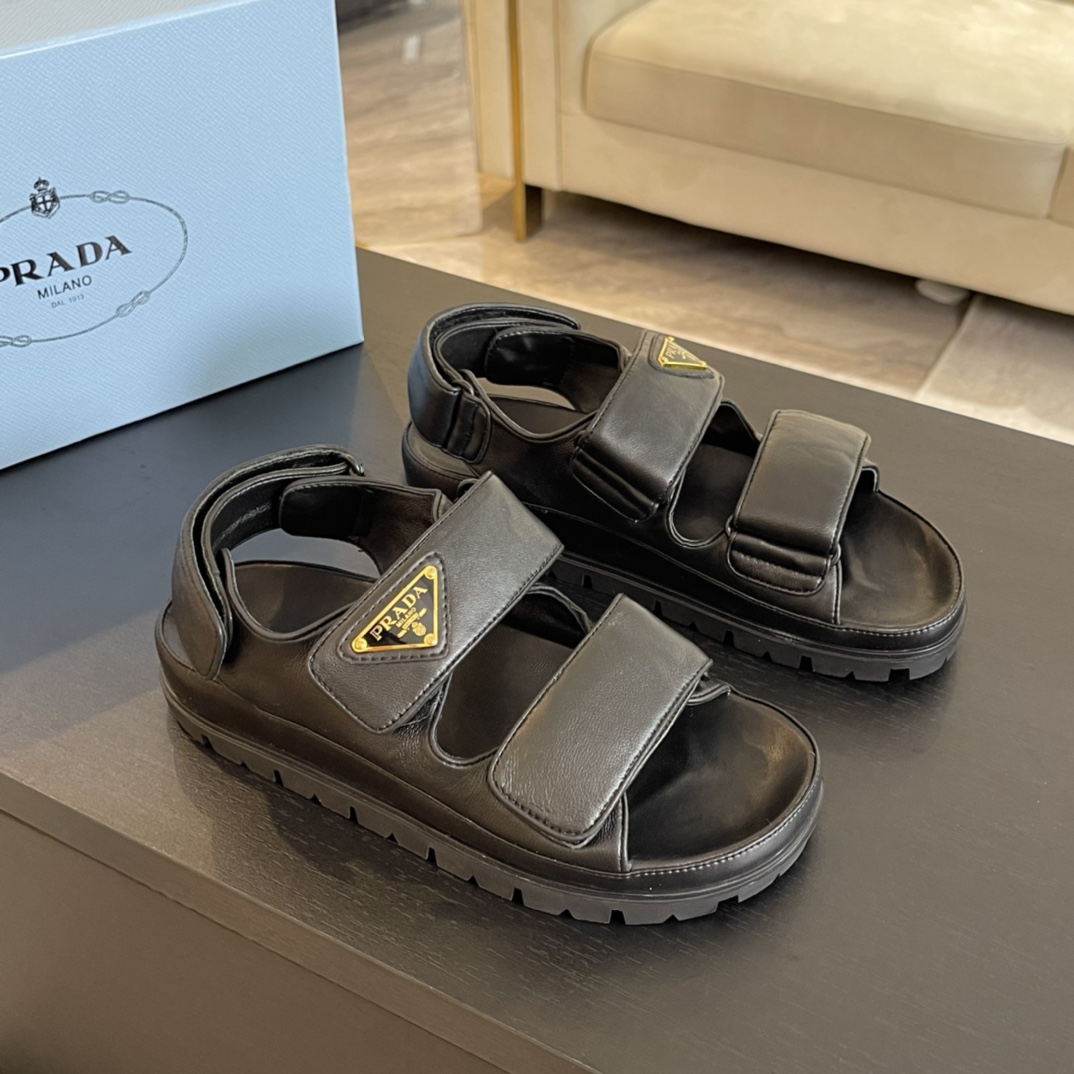 Prada Flat Nappa Leather Sandals - EUR FASHION