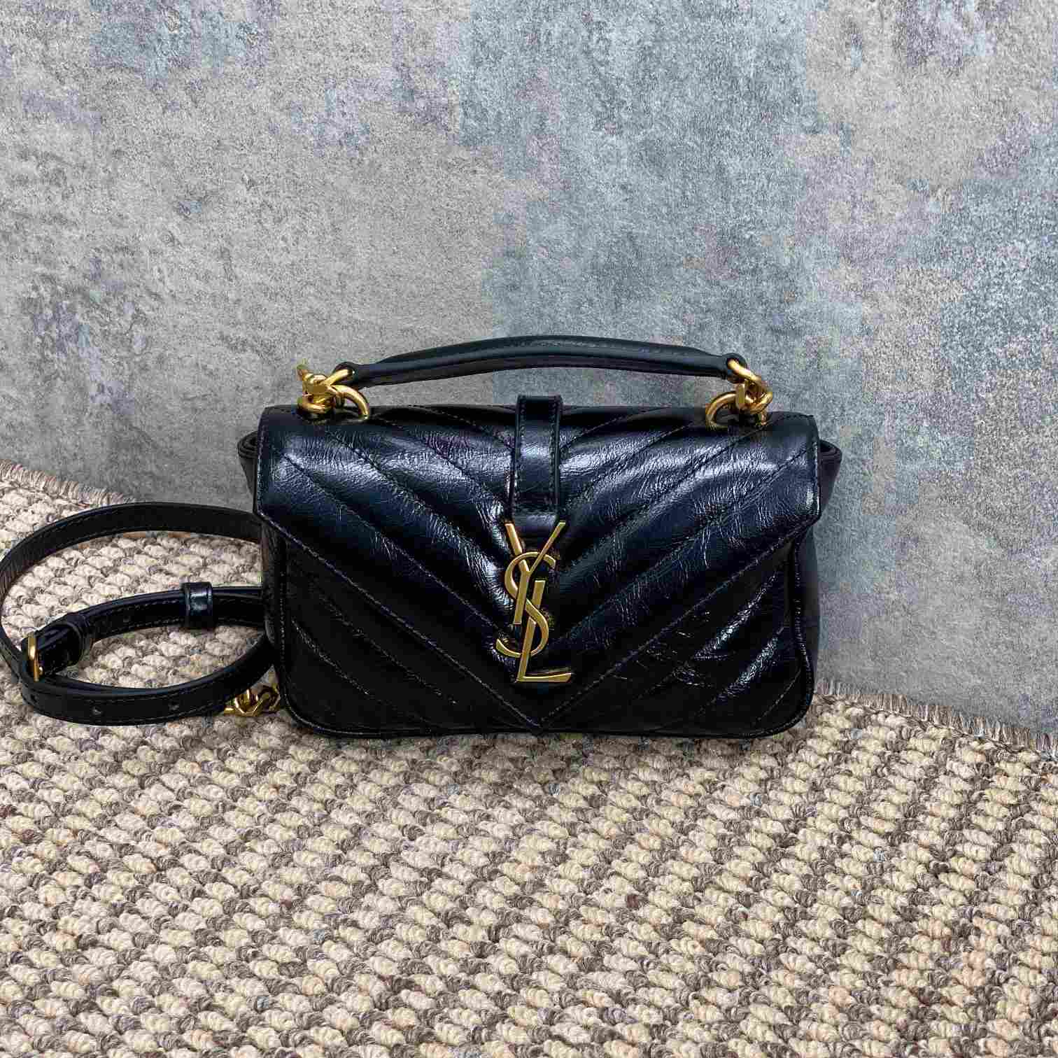 Saint Laurent College Mini Chain Bag In Shiny Crackled Leather - EUR FASHION