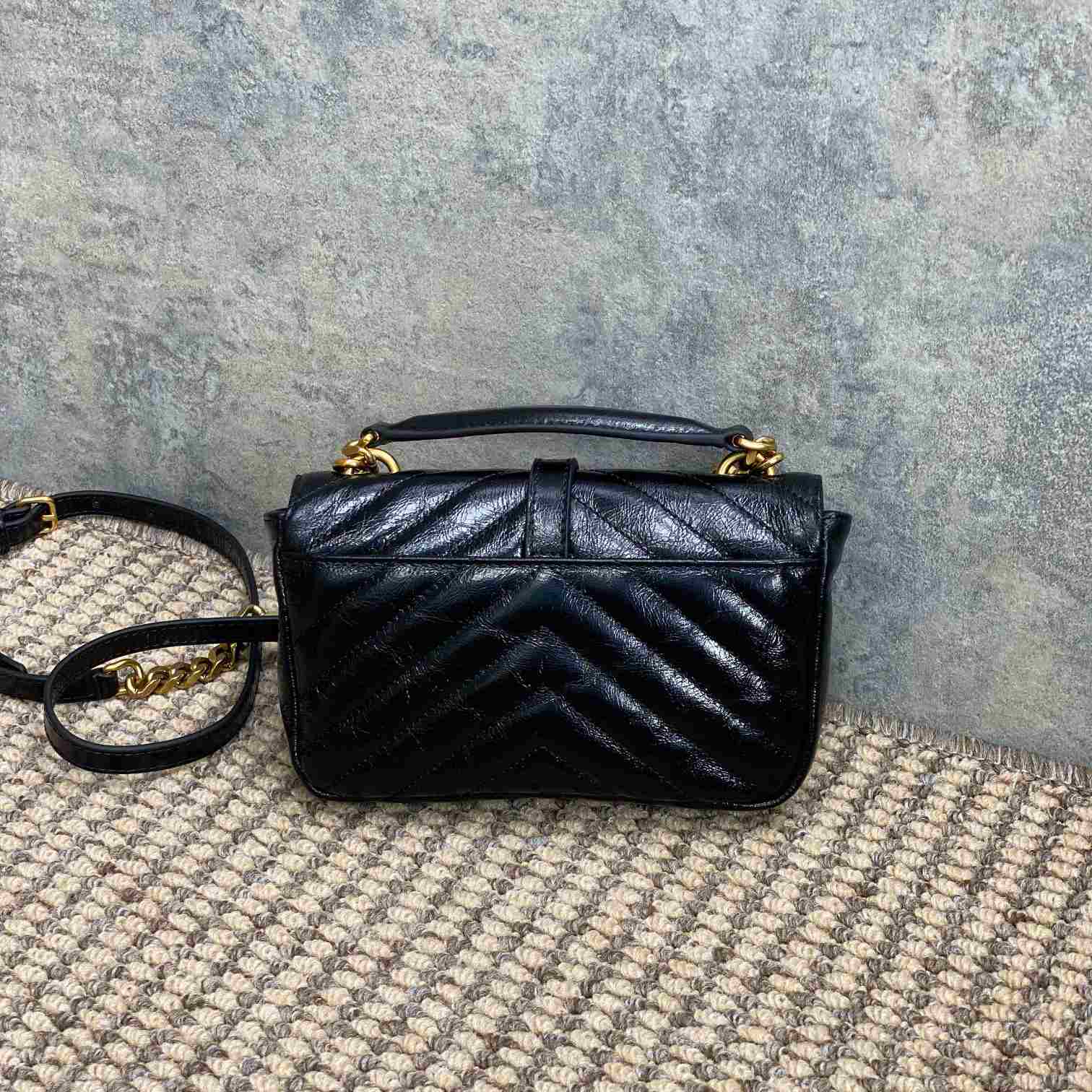 Saint Laurent College Mini Chain Bag In Shiny Crackled Leather - EUR FASHION