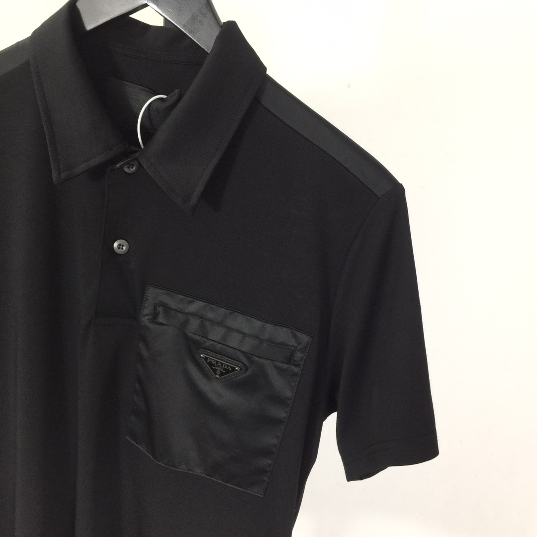 Prada Stretch Cotton Polo Shirt With Re-Nylon Details - EUR FASHION