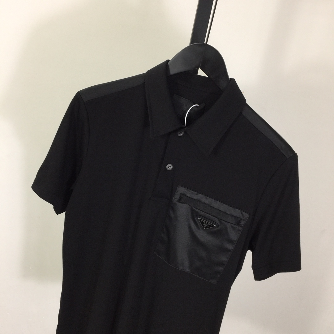 Prada Stretch Cotton Polo Shirt With Re-Nylon Details - EUR FASHION