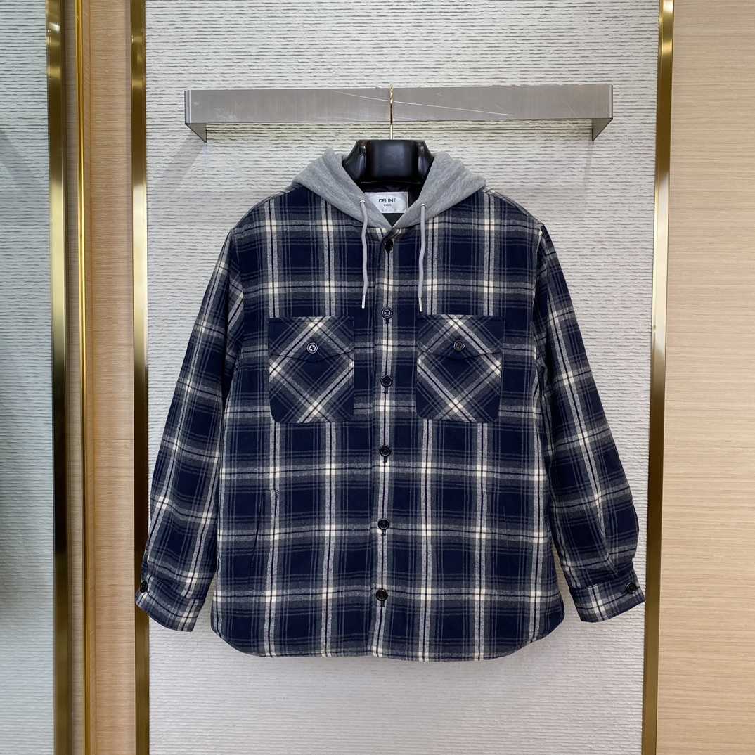 Celine Hooded Overshirt In Checked Cotton - EUR FASHION