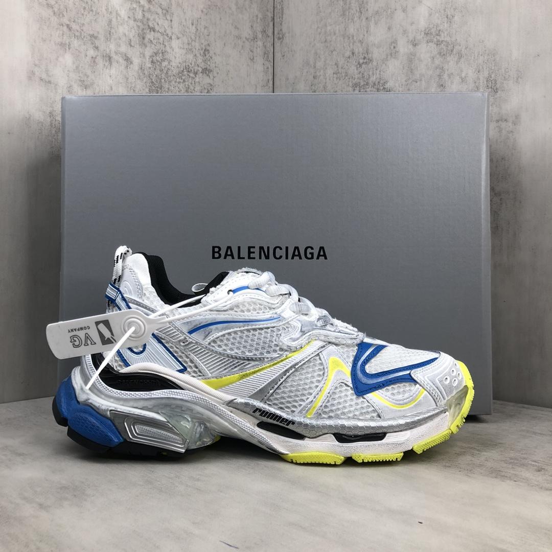 Balenciaga Runner 2.0 Sneaker In White, Yellow And Blue Mesh And Polyurethane - EUR FASHION