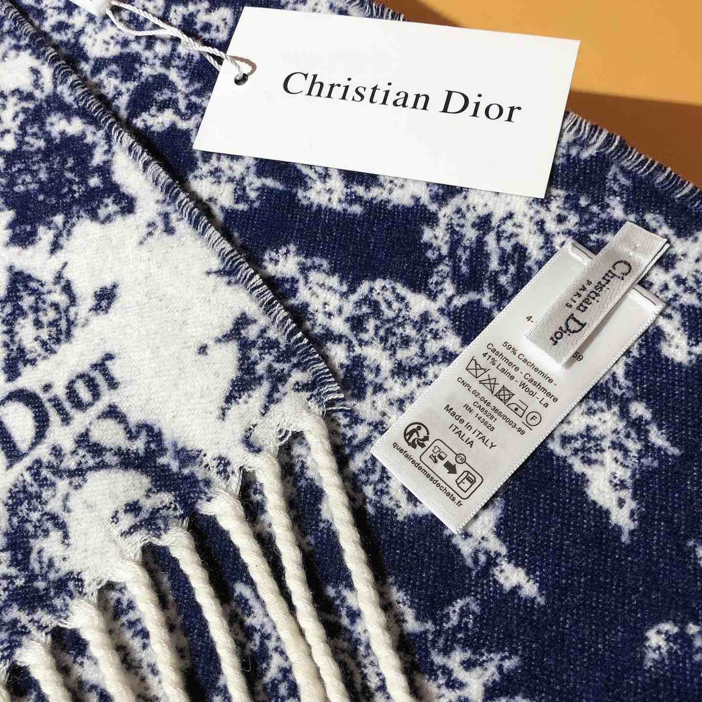 Dior Chardons Scarf Navy Blue Cashmere And Wool - EUR FASHION