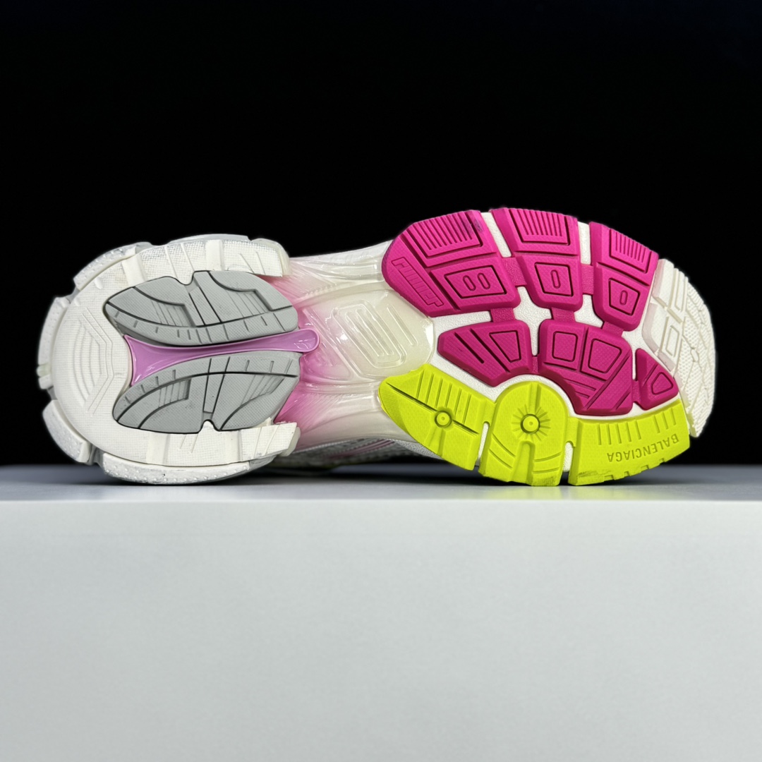 Balenciaga Runner Gradient Sneaker In White, Pink, Grey And Neon Yellow Mesh - EUR FASHION