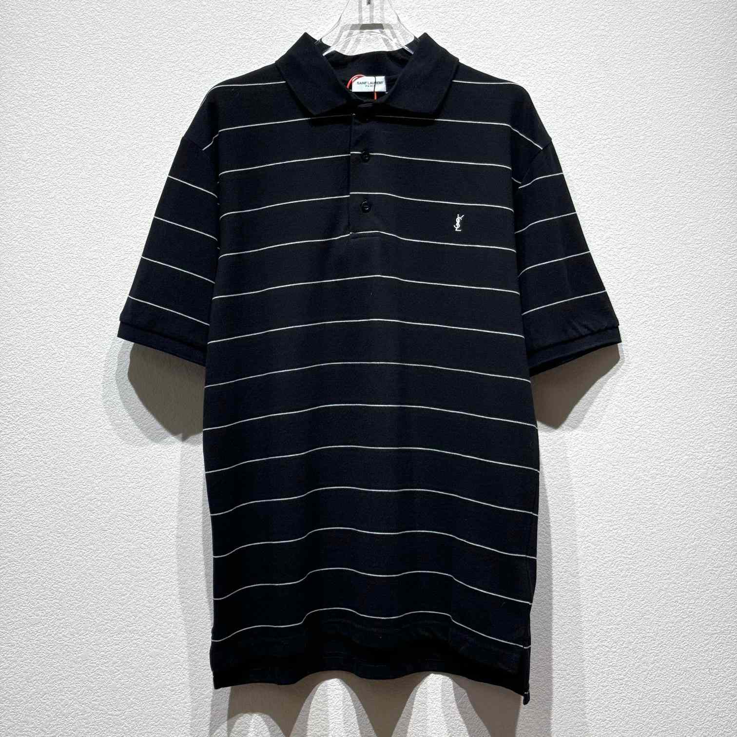 Saint Laurent Cassandre Polo Shirt In Striped Pique - EUR FASHION