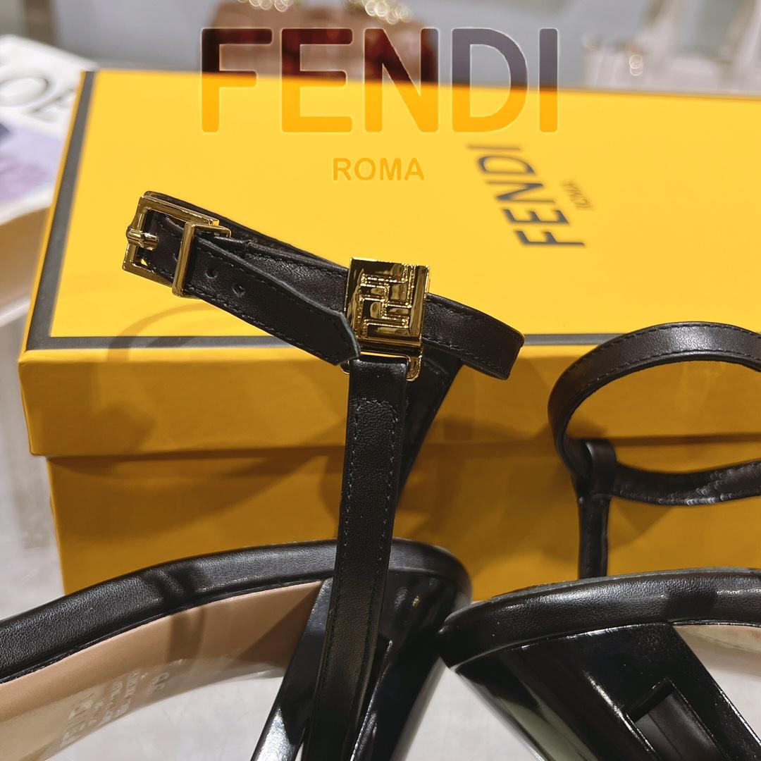 Fendi Delfina Black FF Nappa Leather High-heeled Sandals - EUR FASHION