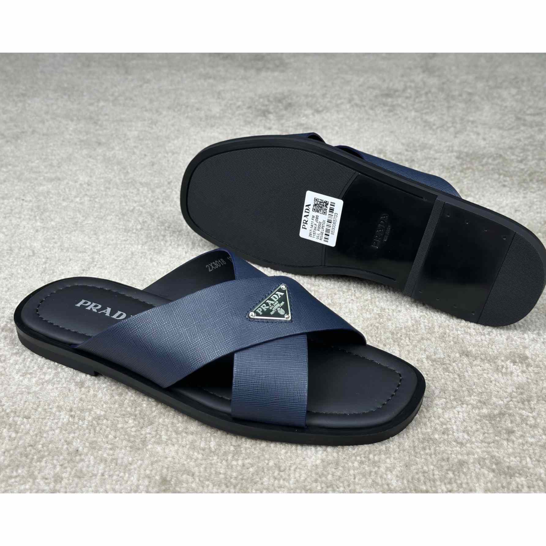 Prada Crisscross Leather Slides - EUR FASHION