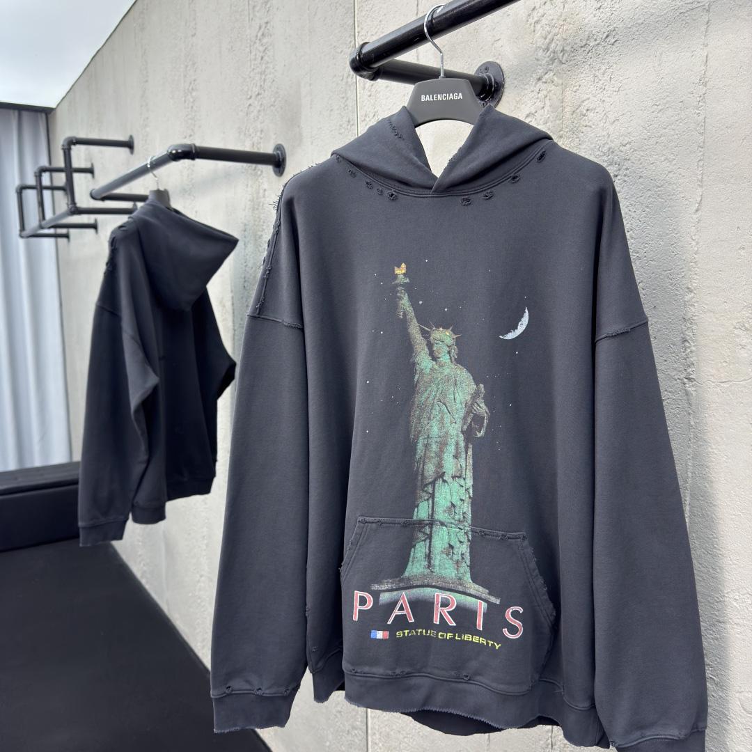 Balenciaga Paris Liberty Distressed Hoodie - EUR FASHION